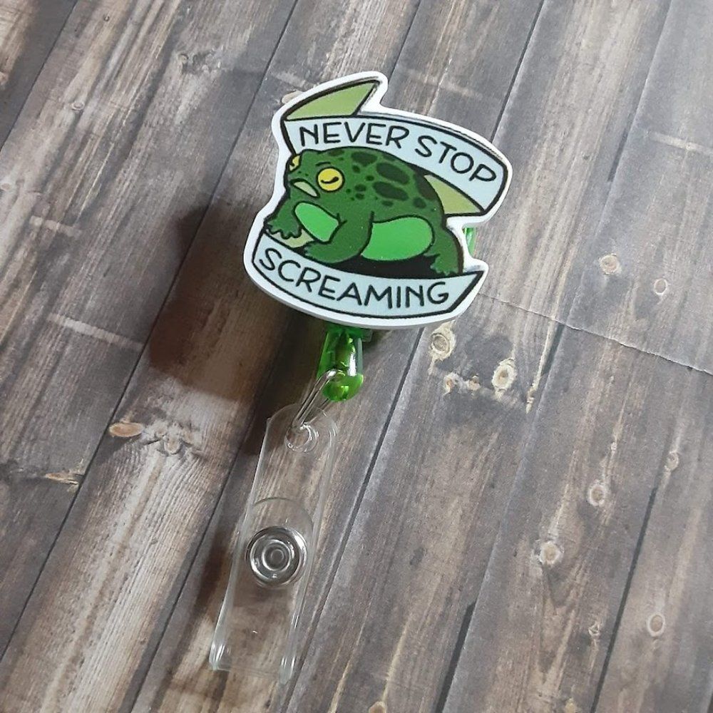 Kawaii Frog Badge Reel, Retractable ID Holder, Never Stop Screaming Belt…